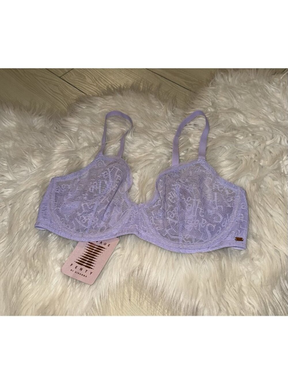 Savage X Fenty Monogram Sheer Lace Bra Unlined Underwire Womens 34D Purple New